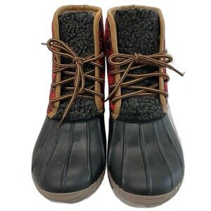 Simply Southern Boots Women’s Size 6 Plaid Black Red Duck Boots